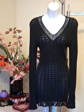 NWT MY TRIBE Unique Designed Gray Stretchy Cardigan Knit Sweater Dress 4 S